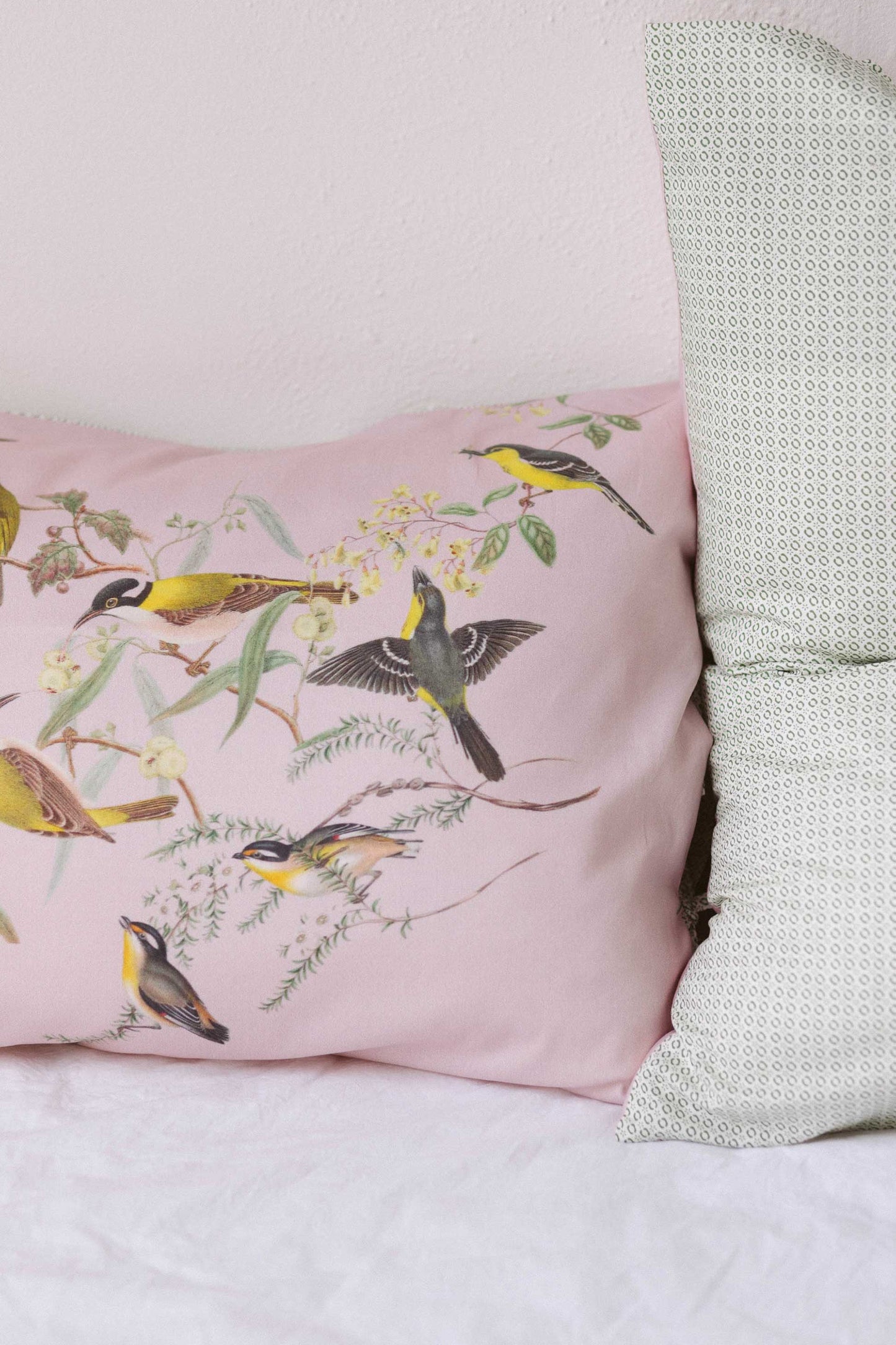 Lazybones - Organic Cotton Pillowcase Set - Yellow Birds