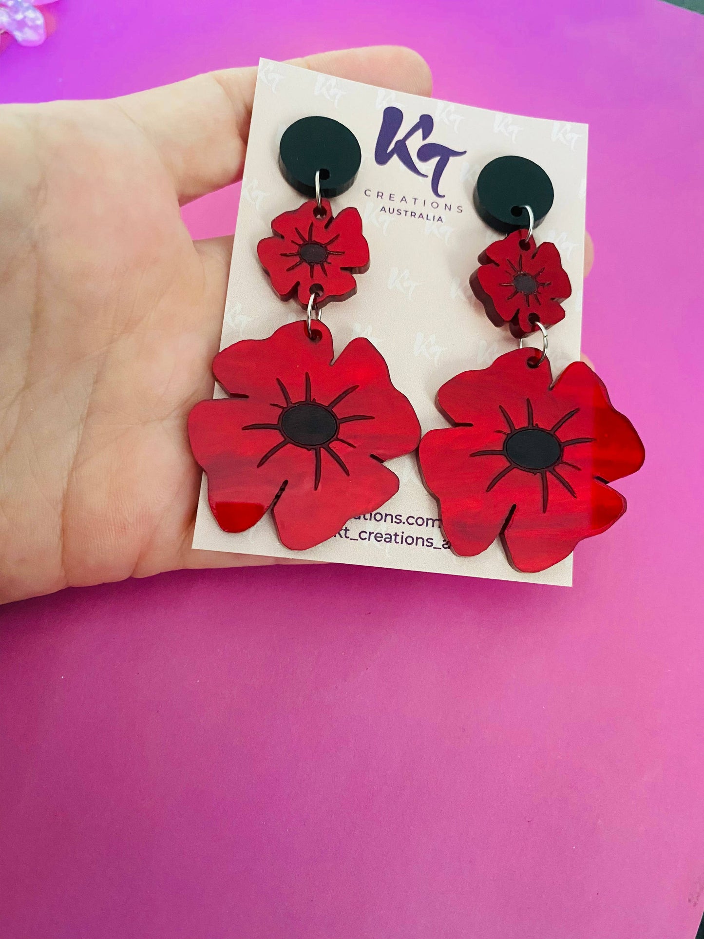 KT Creations Australia - Earrings - Marble Red Poppy