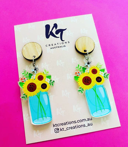 KT Creations Australia - Earrings - Sunflower Jar