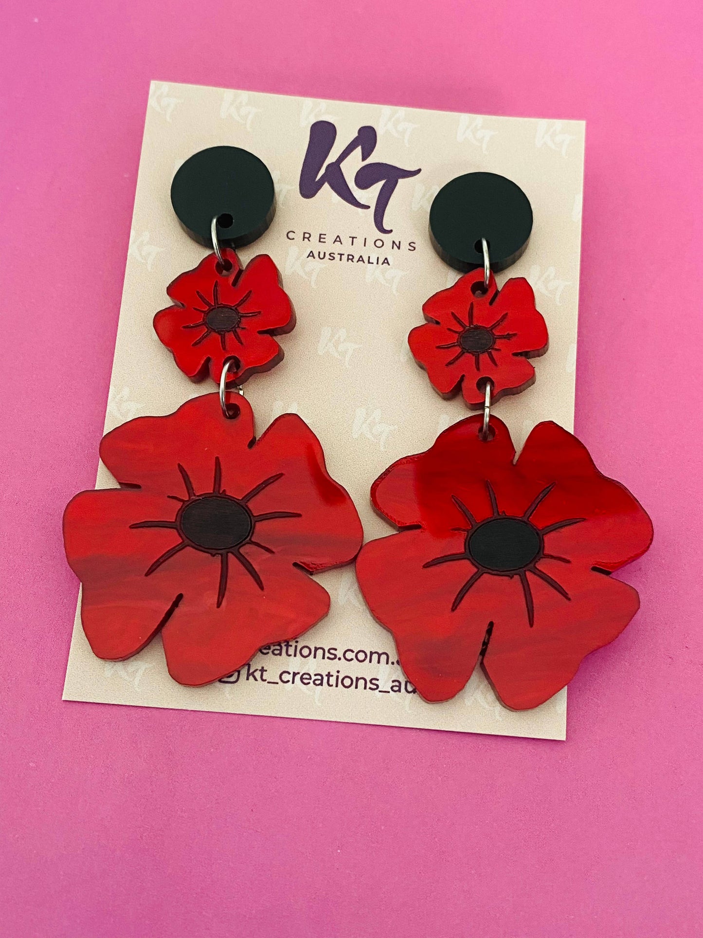 KT Creations Australia - Earrings - Marble Red Poppy