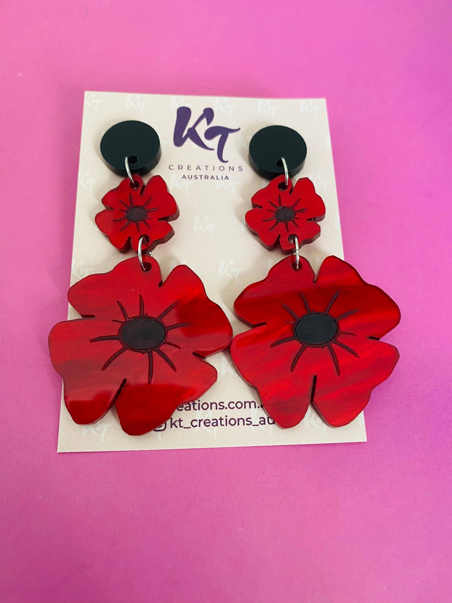 KT Creations Australia - Earrings - Marble Red Poppy