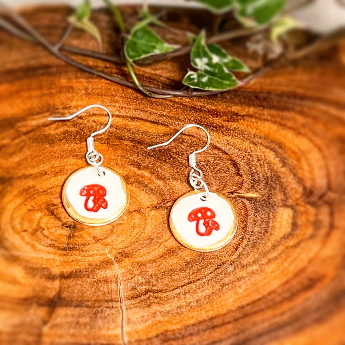 Mushroom Porcelain Earrings in Dangles