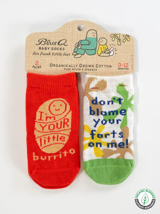 Blue Q - Baby Socks - I'm Your Little Burrito/ Don't Blame Your Farts On Me