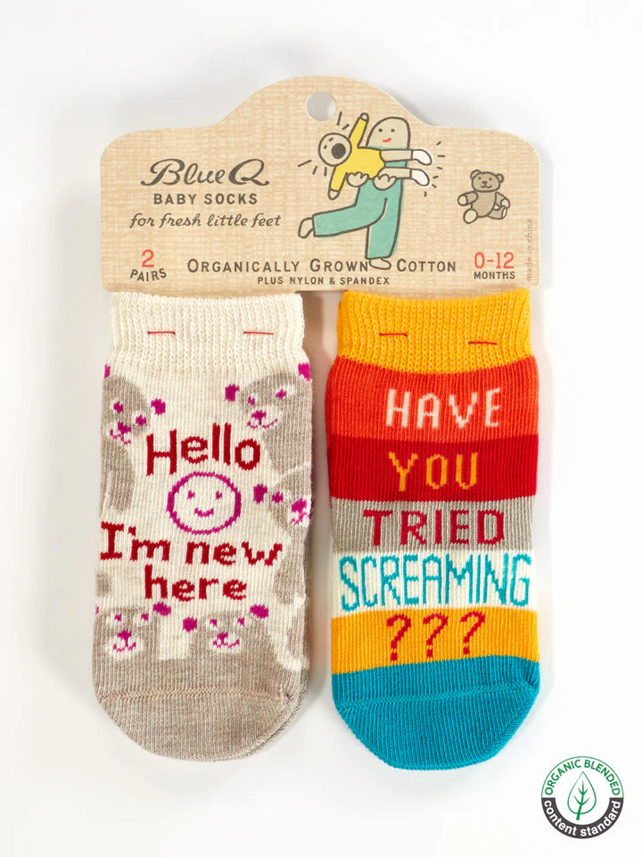 Blue Q - Baby Socks - Hello I'm New Here/ Have You Ever Tried Screaming???