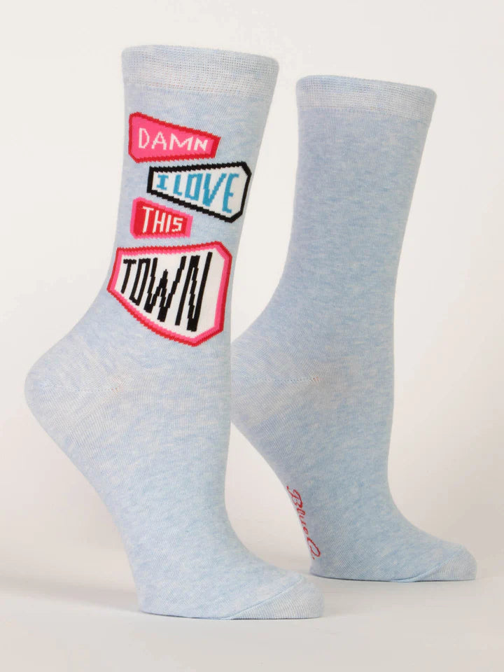 Blue Q - Ladies Crew Socks - Damn I Love This Town