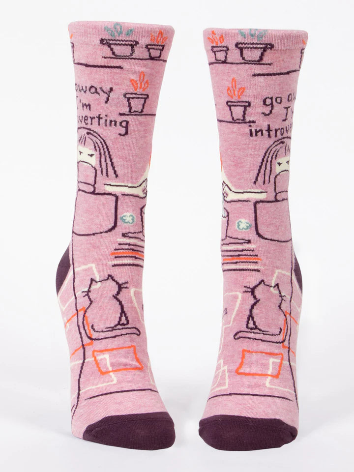 Blue Q - Ladies Crew Socks - Go Away I'm Introverting