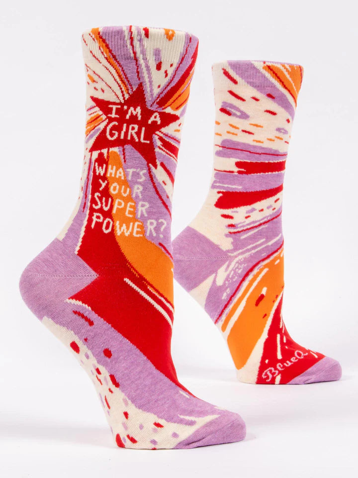 Blue Q - Ladies Crew Socks - I'm A Girl, What's Your Superpower?