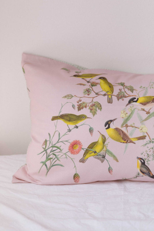 Lazybones - Organic Cotton Pillowcase Set - Yellow Birds