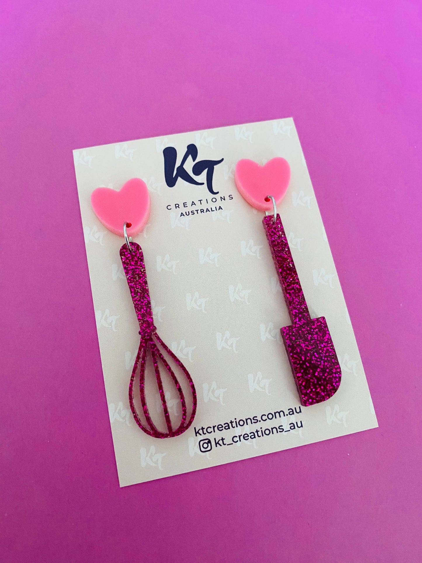 KT Creations Australia - Earrings - Pink Glitter Whisk & Spatula